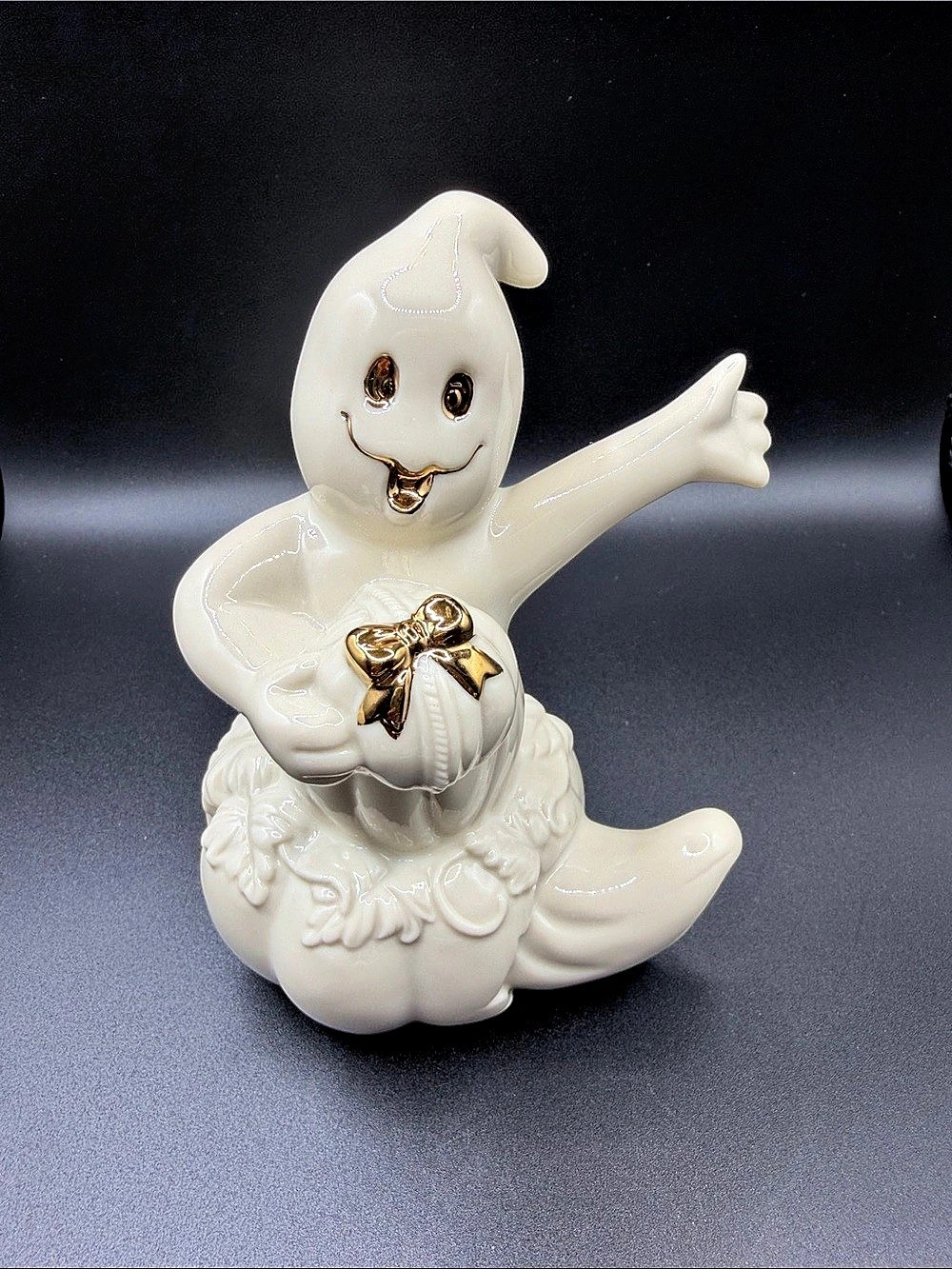 Vintage Lenox Ghost on Pumpkin Figurine w24k gold trim